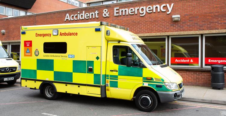 An ambulance parked in front of A&E