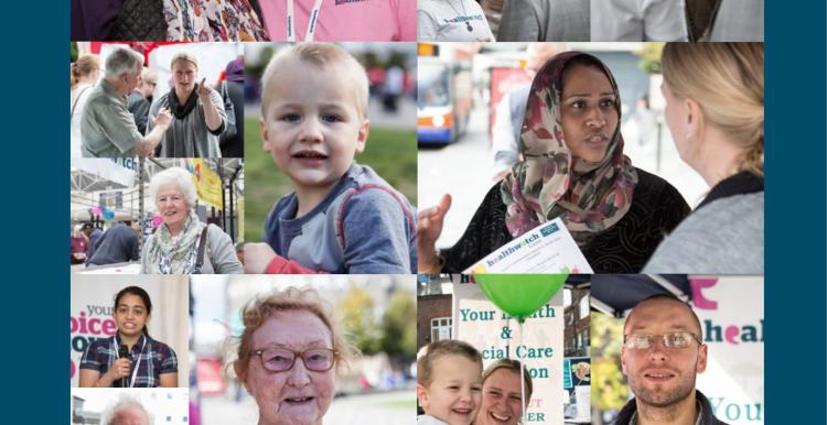 Healthwatch Annual Report 2014-15 Front Cover showing various images of different people 