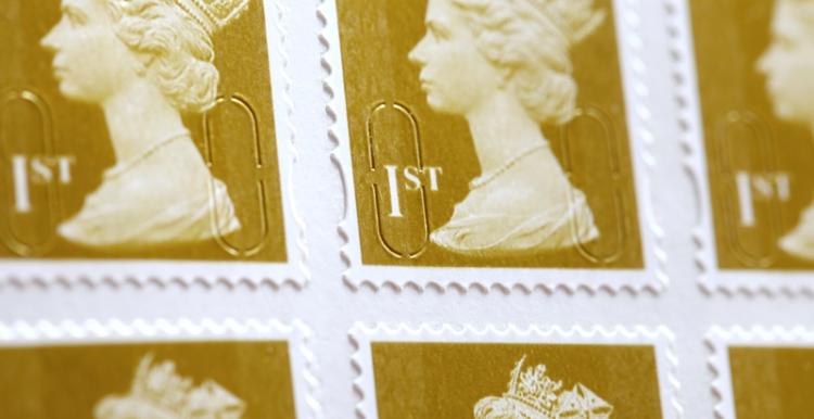 close picture of golden first class british stamps