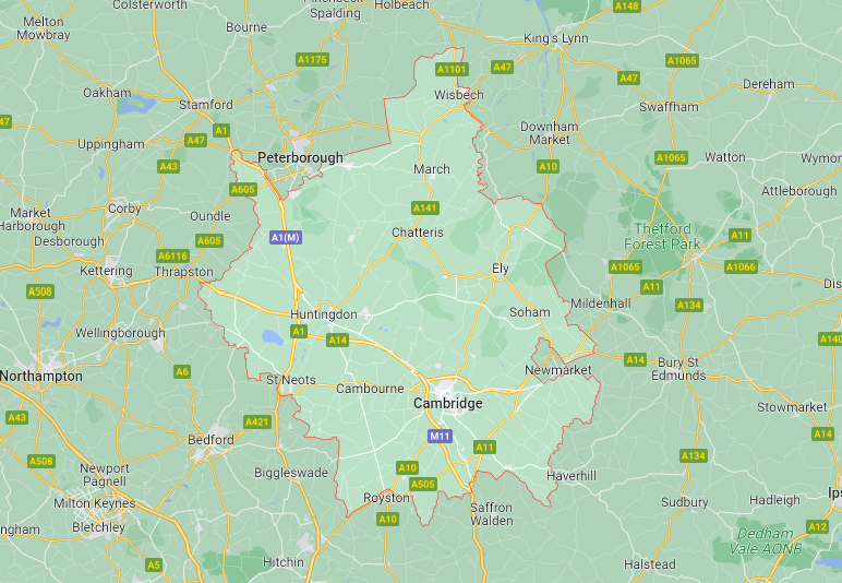 Map of Healthwatch Cambridgeshire area