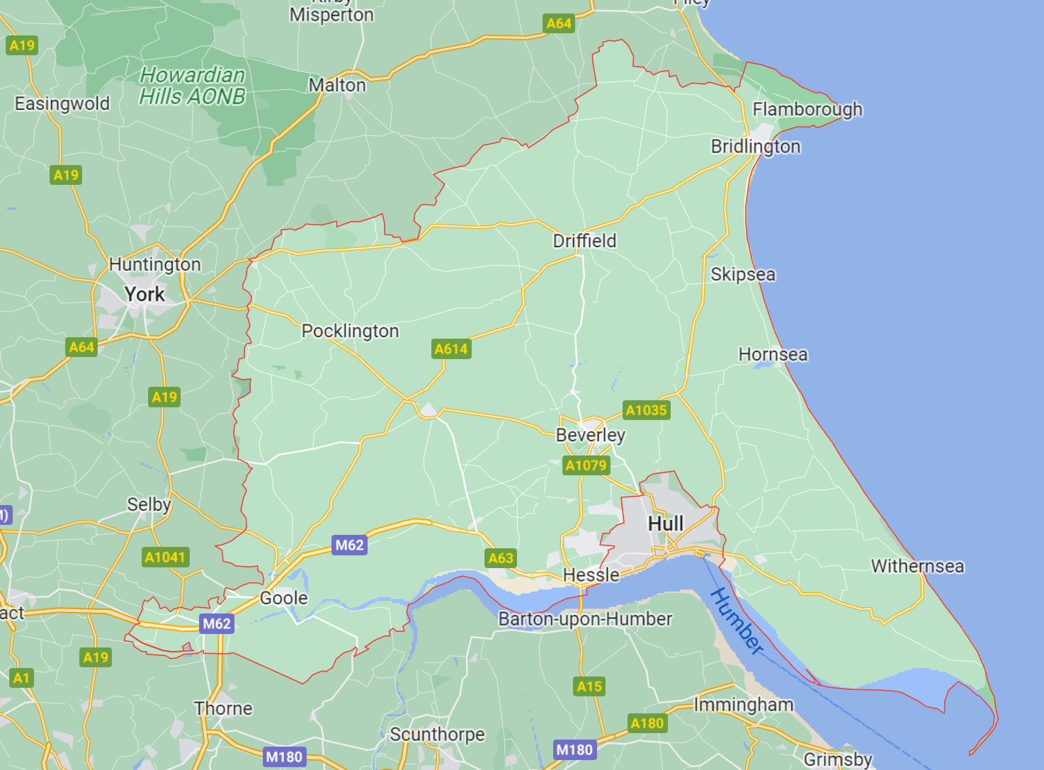 Map of Healthwatch East Riding of Yorkshire area