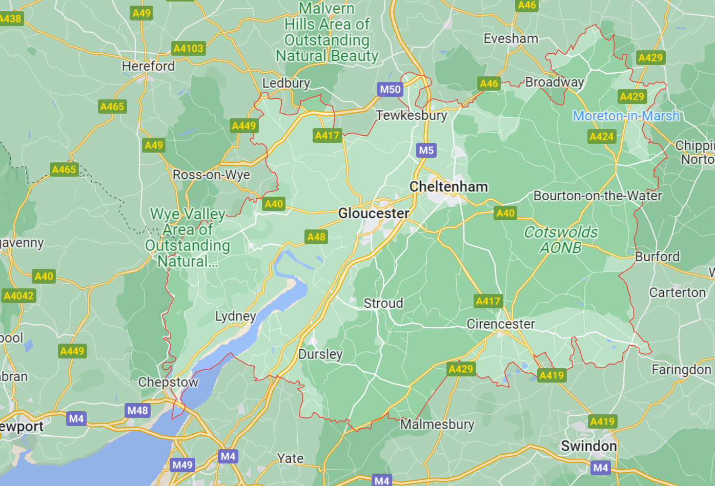 Map of Healthwatch Gloucestershire area