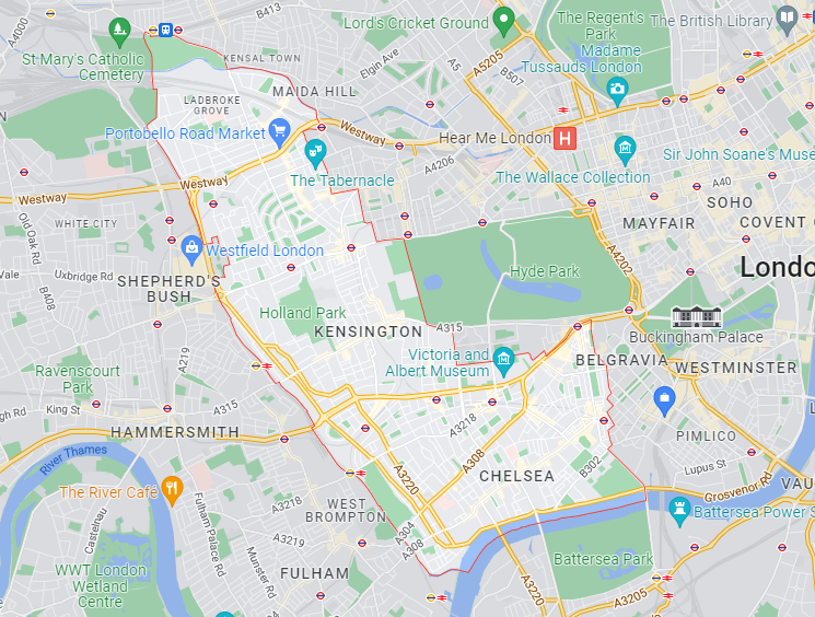 Map of Healthwatch Kensington and Chelsea area