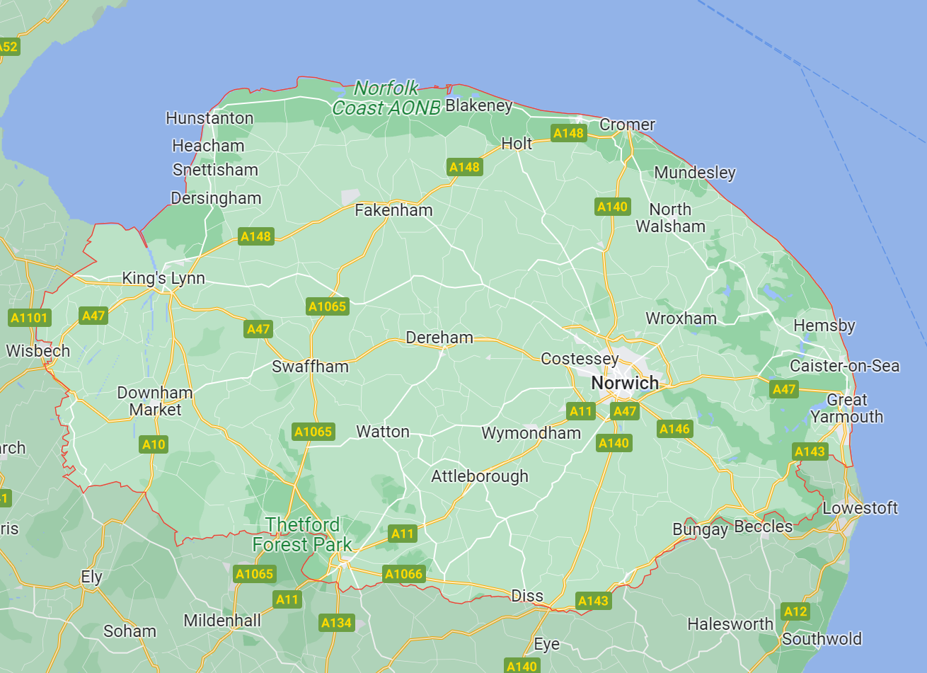 Map of Healthwatch Norfolk area