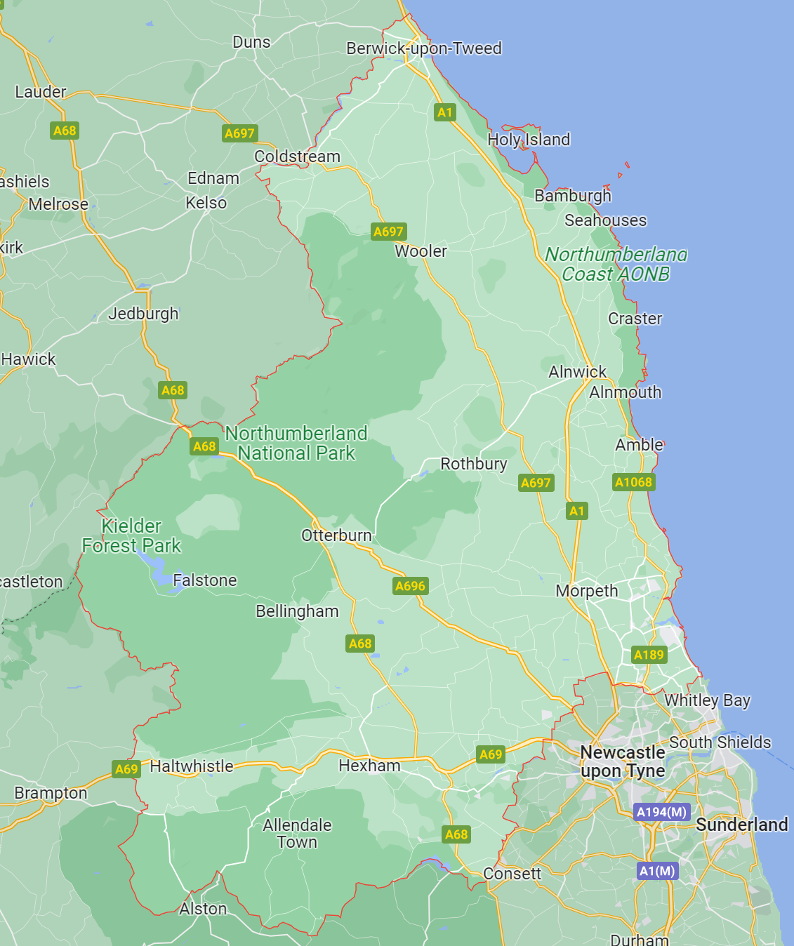 Map of Healthwatch Northumberland area