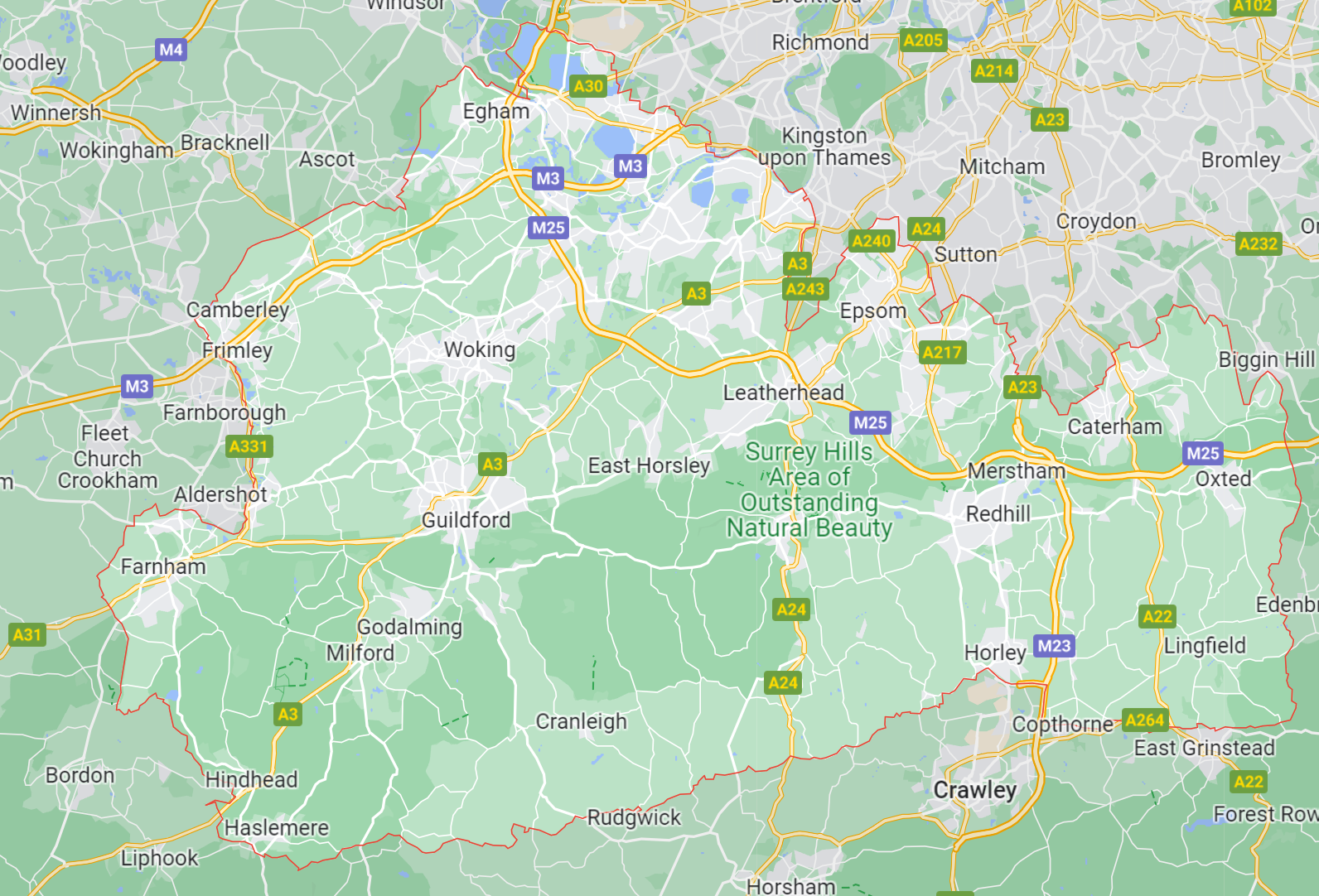 Map of Healthwatch Surrey area