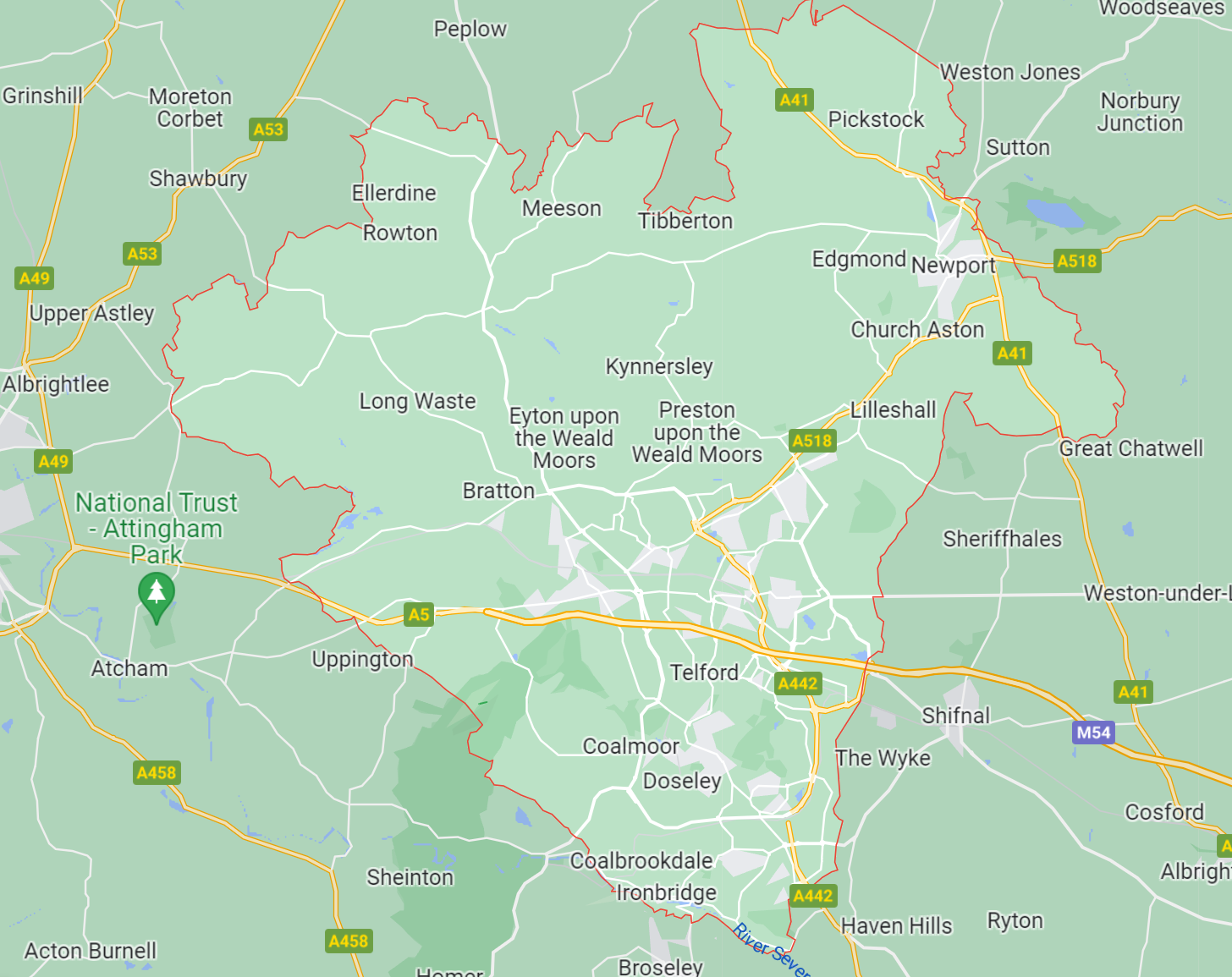 Map of Healthwatch Telford and Wrekin area