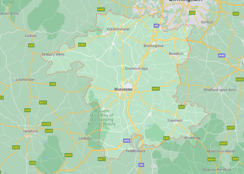 Map of Healthwatch Worcestershire area