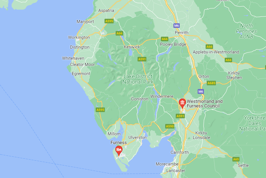 Map of Westmoorland and Furness area