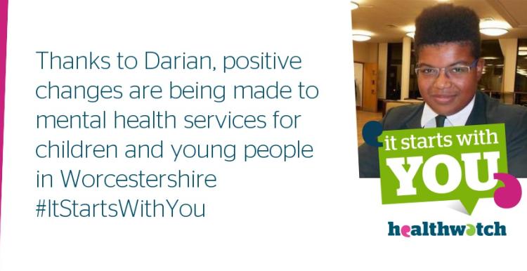 Photo of Darian. "Thanks to Darian, positive changes are being made to mental health services for children and young people in Worcestershire"