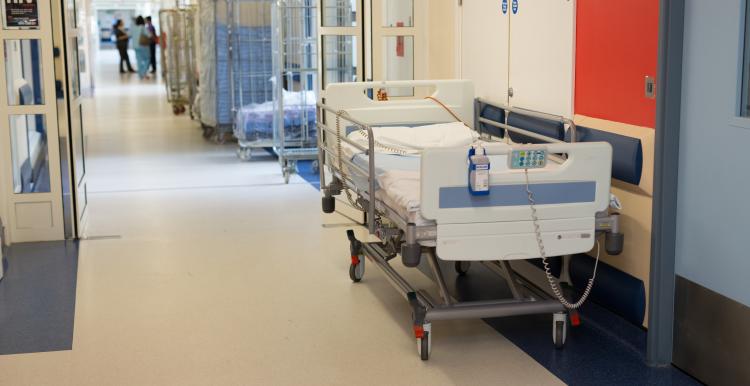 Hospital bed in a corridor 