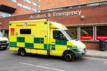 Ambulance parked outside an accident and emergency department