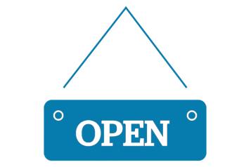 Graphic of sign saying "open"