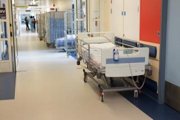 Hospital bed in a corridor 