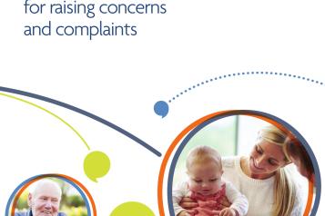 My expectations for raising concerns and complaints report front cover with two enlarged speech marks one with the picture of an elderly man and one with the picture of a mother with her baby daughter