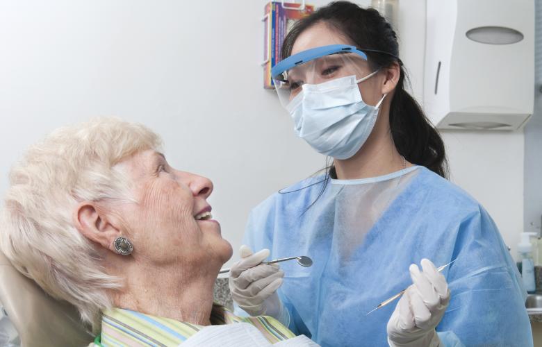 Patient examined at dentist
